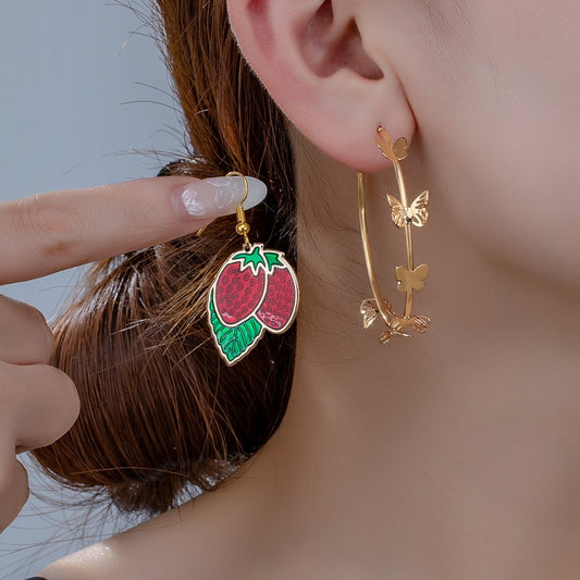 Hollow Design Line Exquisite Small Contrast Colors Wiht Red And Green Earrings