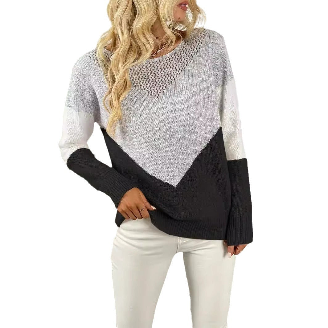 Round Neck Contrast Color Bottoming Shirt Pullover Casual Sweater