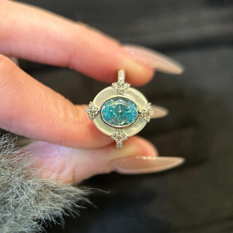 Light Luxury Aquamarine Oval Fritillary Ring Female Method