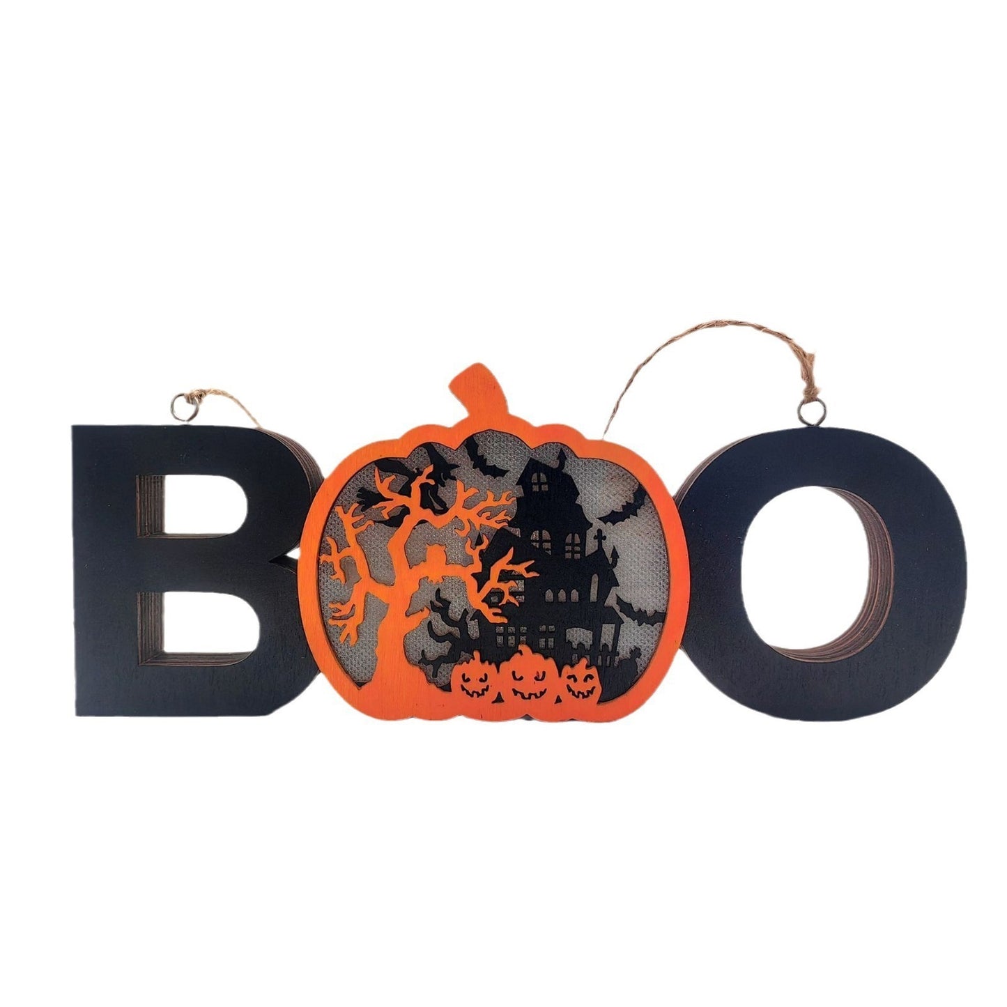 Halloween Wooden Craftwork Pendant Letter Light Holiday Atmosphere Wooden Decoration Pendant