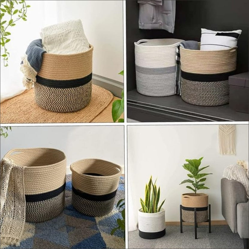 Cotton Rope Storage Basket Hamper Large Basket Wicker Laundry Baskets Laundry Woven Basket Woven Storage Basket Cotton Woven Toy Basket Desktop Picnic Basket Office