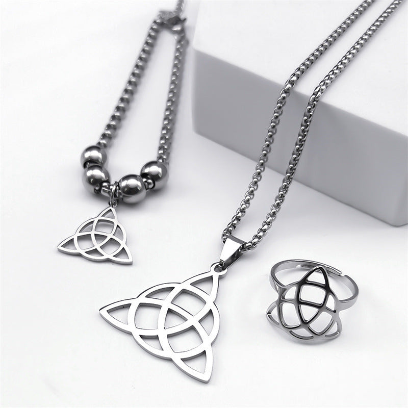 Triangle Circle Pendant Stainless Steel Necklace Suit