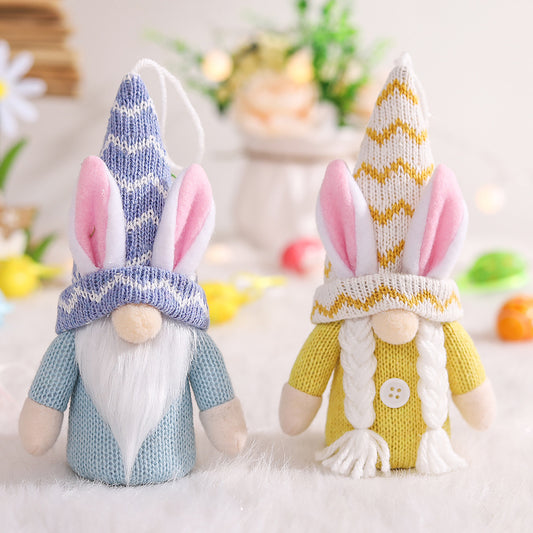 Easter Decorations Rabbit Ears Knitted Cloth Faceless Old Man Doll Ornaments