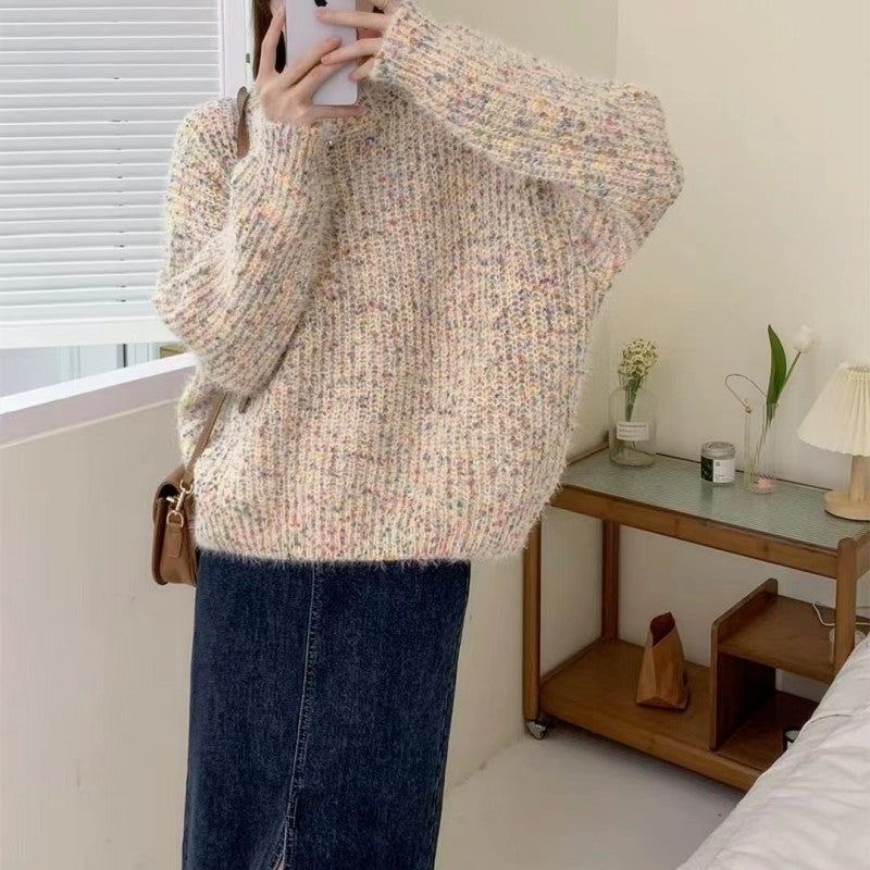 Autumn And Winter Rainbow Soft Glutinous Milk Top Gentle Colorful Point Loose Sweater