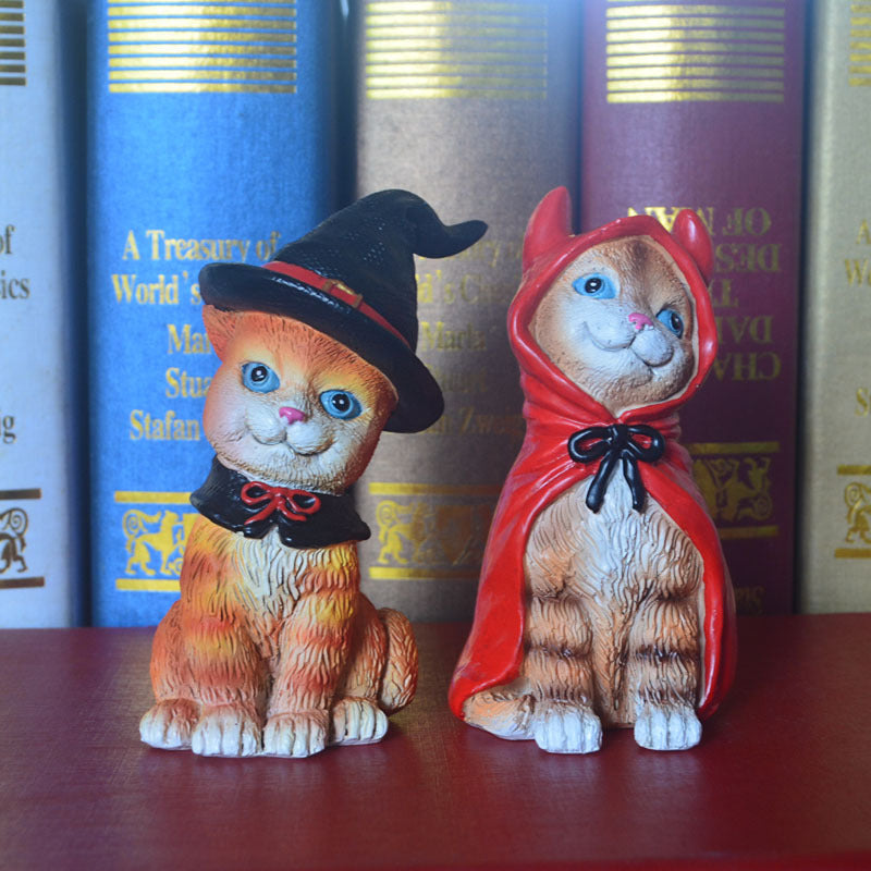 Cute Home Decor Halloween Cat Statue Resin Crafts Ornament