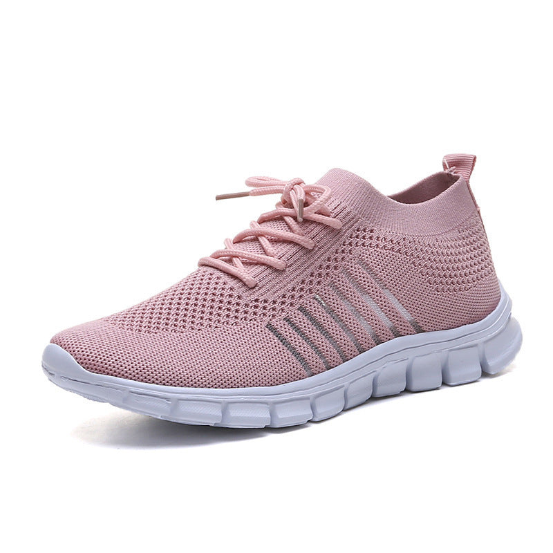Casual Ladies Breathable Women Flying Knit Sports Flat Shoes