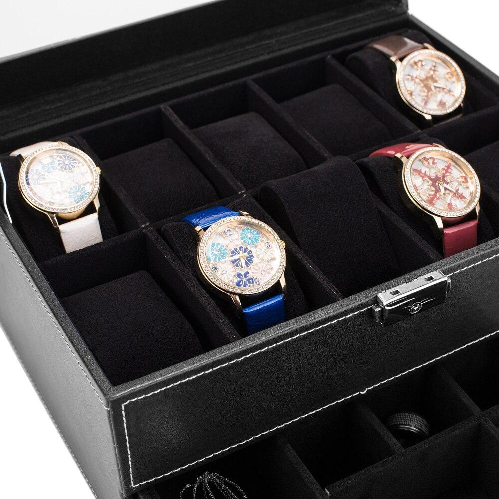 Double-layer 20-digit Black Velvet Watch Box