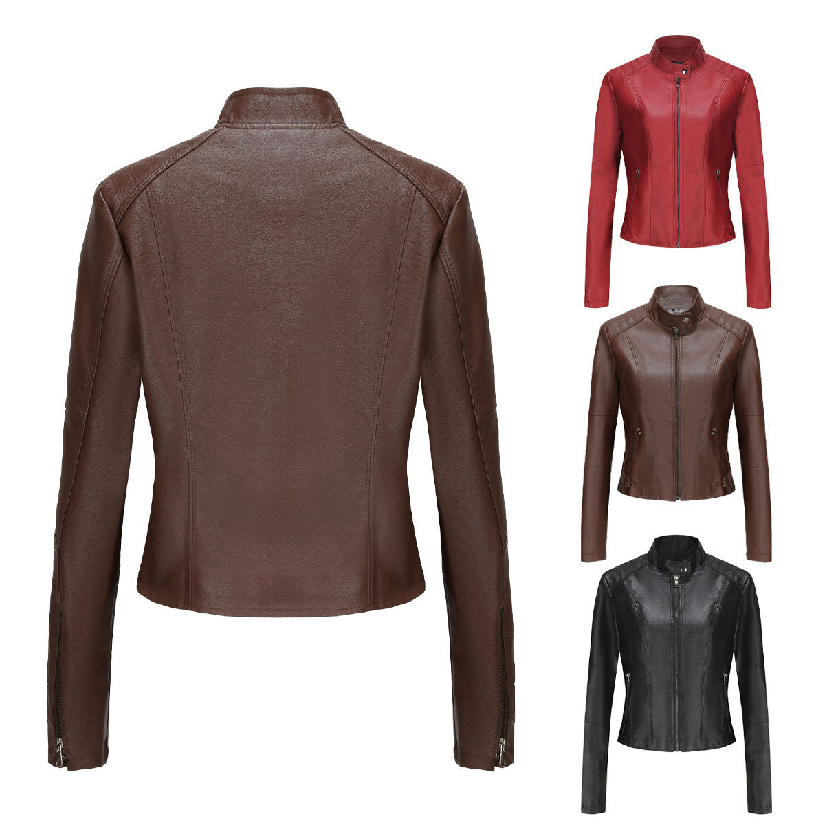 Women's Short Slim-fit Leather Coat