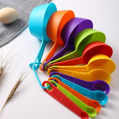 Multi-Color Measuring Cups And Spoons 12 Piece Set Plastic Cooking Kitchen Tools