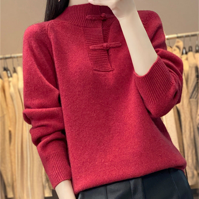 Women's Retro Turtleneck Sweater With Buckle