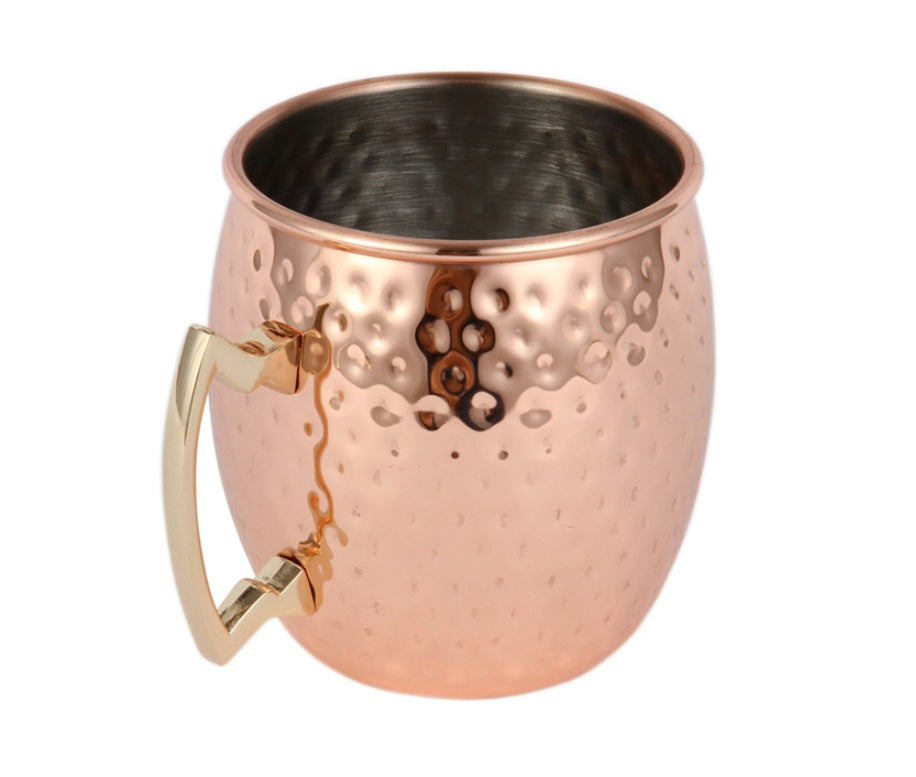 Stainless Steel Copper Plating Hammered Drum Art Moscow Mule Beer Coffee Mug Reusable Beverage Cup