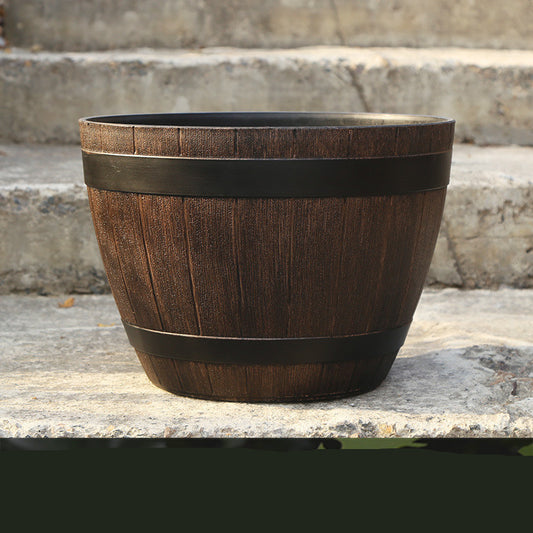 Imitation wood iron flowerpot