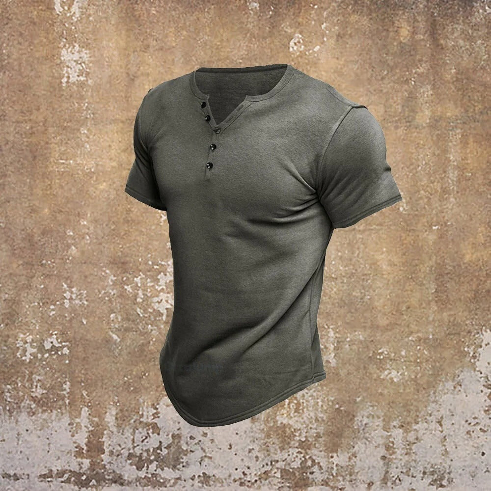 3D Printing Fashion Simple Lapel Button Men's Short Sleeve