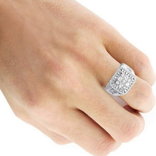 Men's Simple Silver Square Diamond Ring