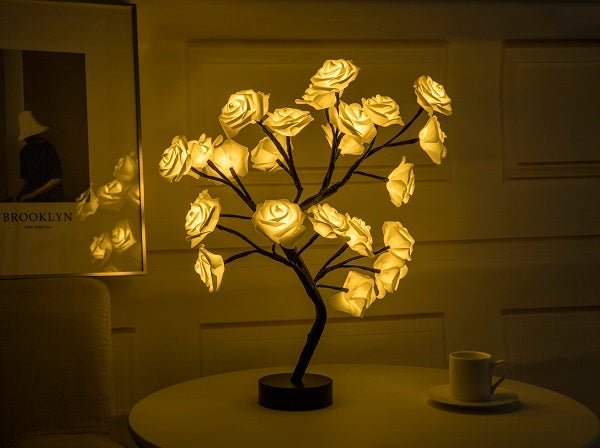 Rose Flower Lamp USB Battery Operated LED Table Lamp Bonsai Tree Night Lights Garland Bedroom Decoration Lights Home Decor