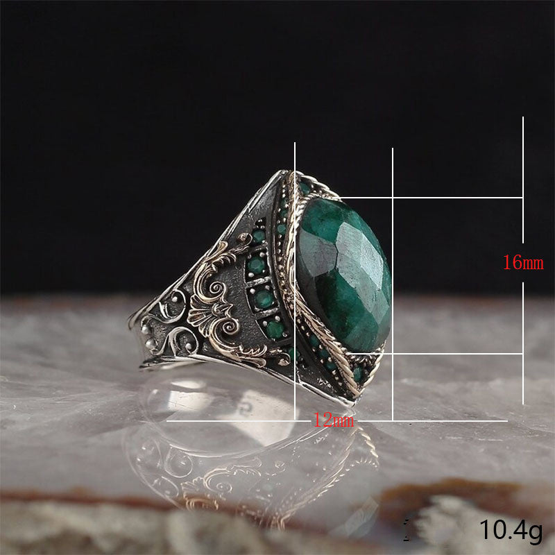 Inlaid Sea Blue Zircon Cross-border European And American Fashion Retro Ring