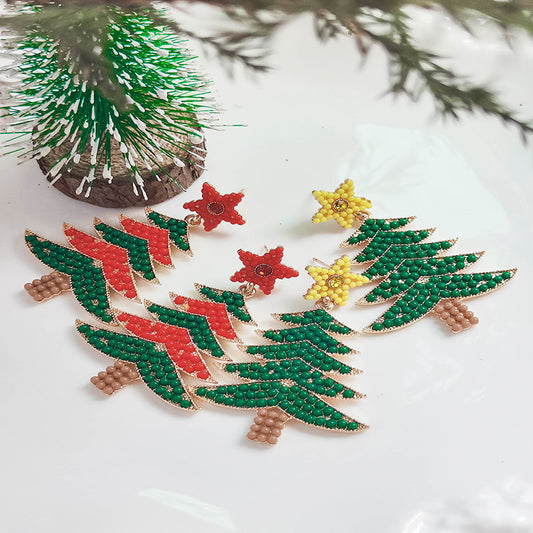 Dripping Oil Red Green Christmas Tree Cartoon Christmas Earrings