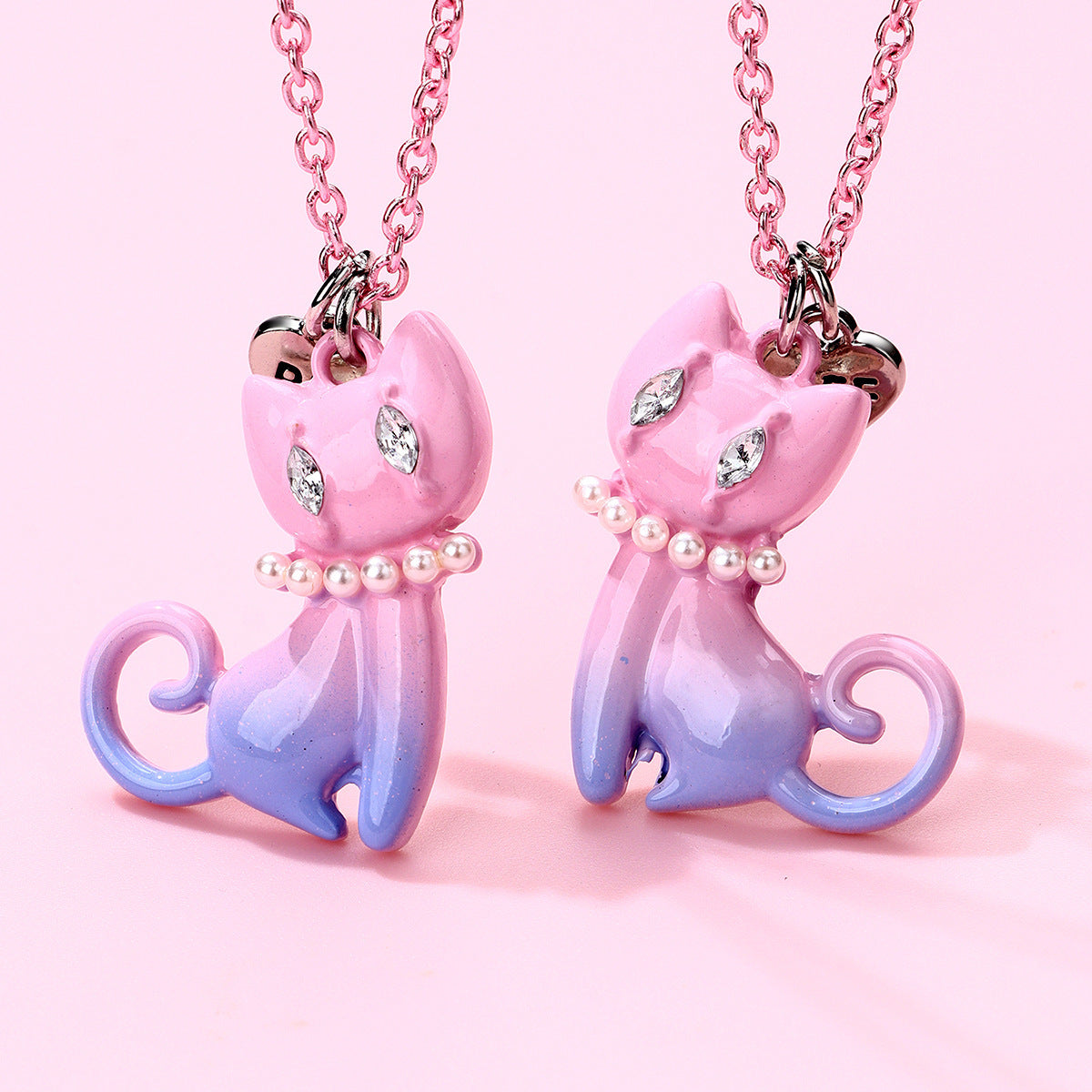 Cat Necklace Cartoon Gradient Alloy Spray Paint