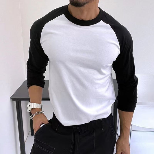 Round Neck Loose Breathable Plus Size Bottoming Shirt Men's Casual Raglan Sleeve Top