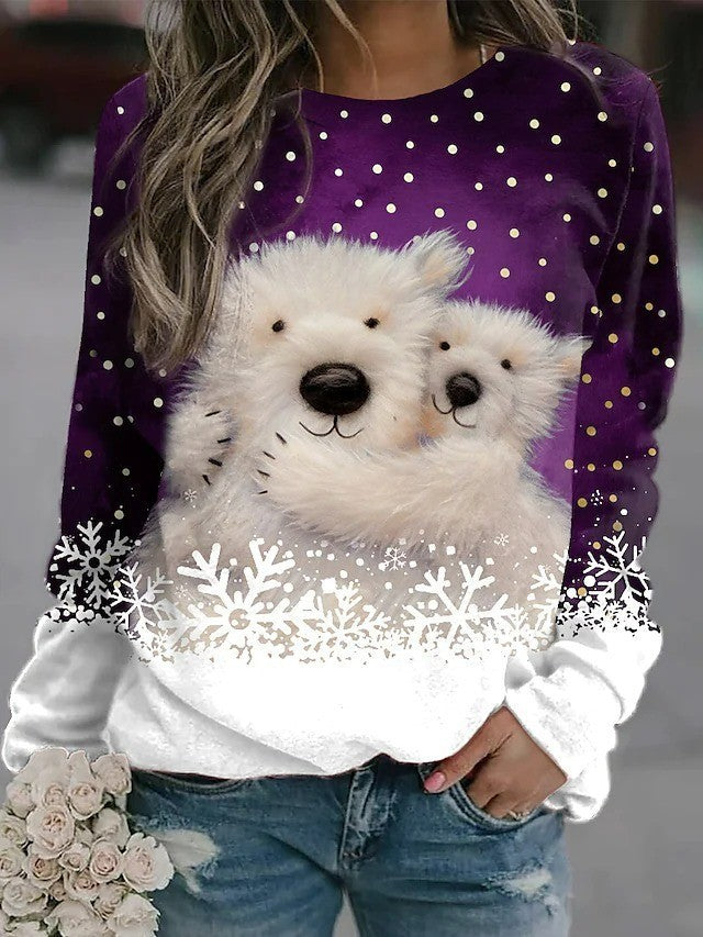 Printed Cute Round Neck Pullover Long Sleeve