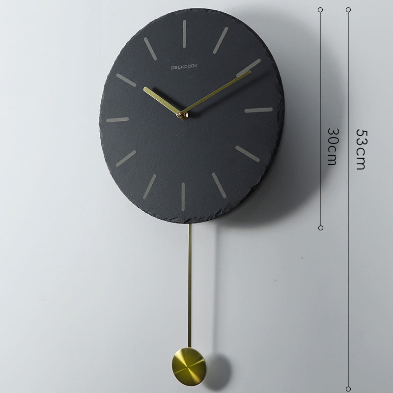 Natural slate stone brass scale swing clock