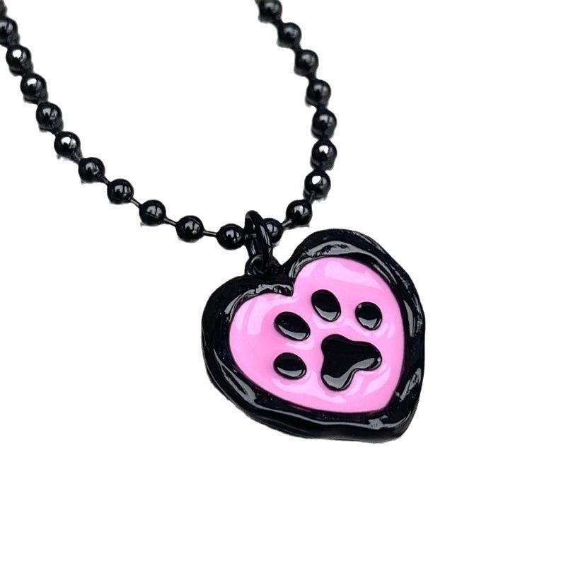 Cute Cartoon Cat Heart Drip Seal Necklace