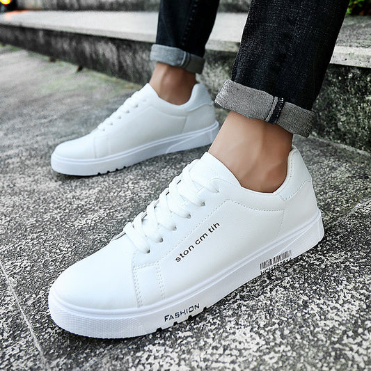 Men's Lace-Up Sneakers, Student Running Men's Shoes, Low-Top Breathable White Shoes