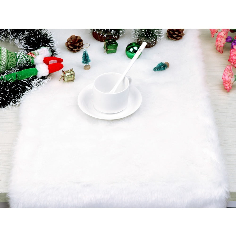 White plush table runner