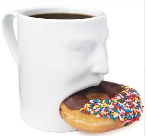 Ceramic double-layer face mug Ceramic hand cup Eating cake cup Breakfast milk cup Coffee biscuit cup