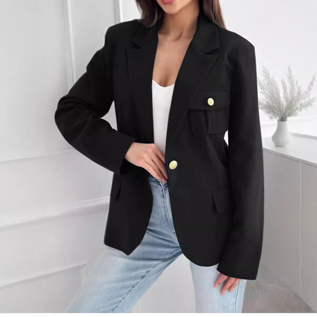 Double Breasted Solid Color Suit Small Coat For Women