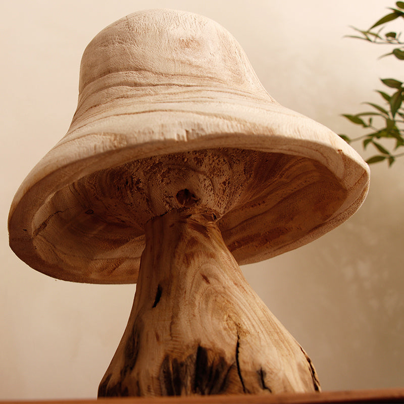 Wooden Mushroom Ornaments In Garden Courtyard