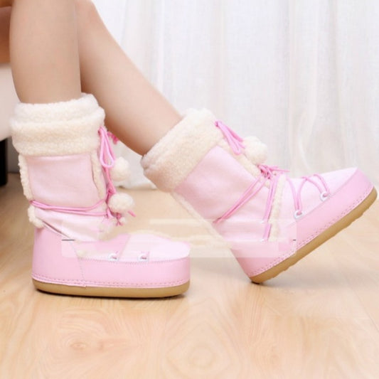 Women's Fashion Fur Ball Non-slip Snow Boots