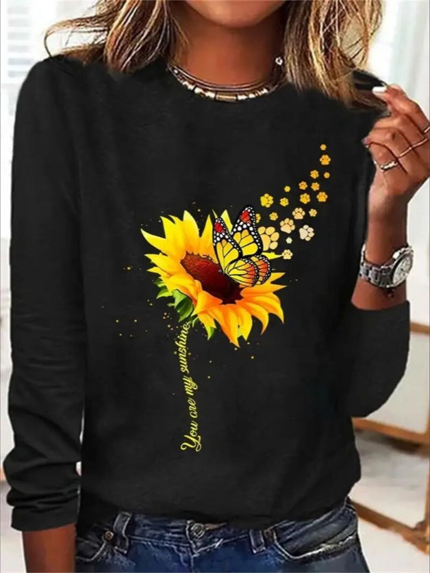 Women's Print Long-sleeved Hoodless Sweatshirt