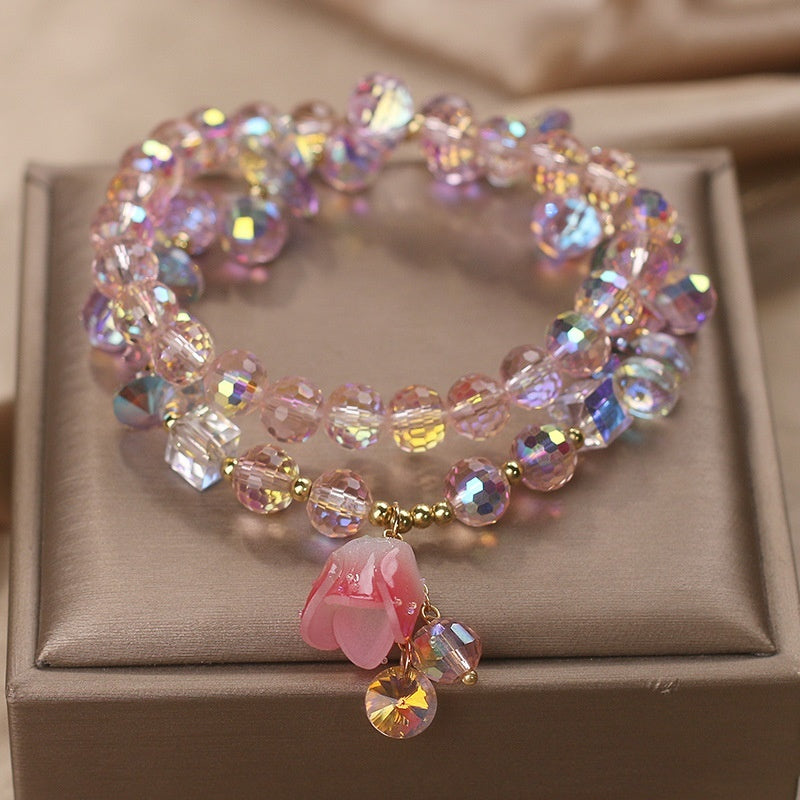 Exquisite Double Circle Twin Lily Crystal Bracelet