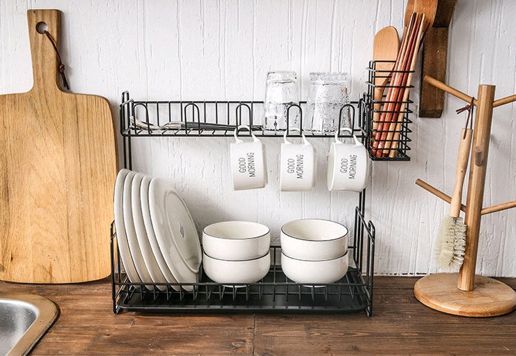 Multi-function kitchen storage rack double tableware dish drain rack iron storage rack