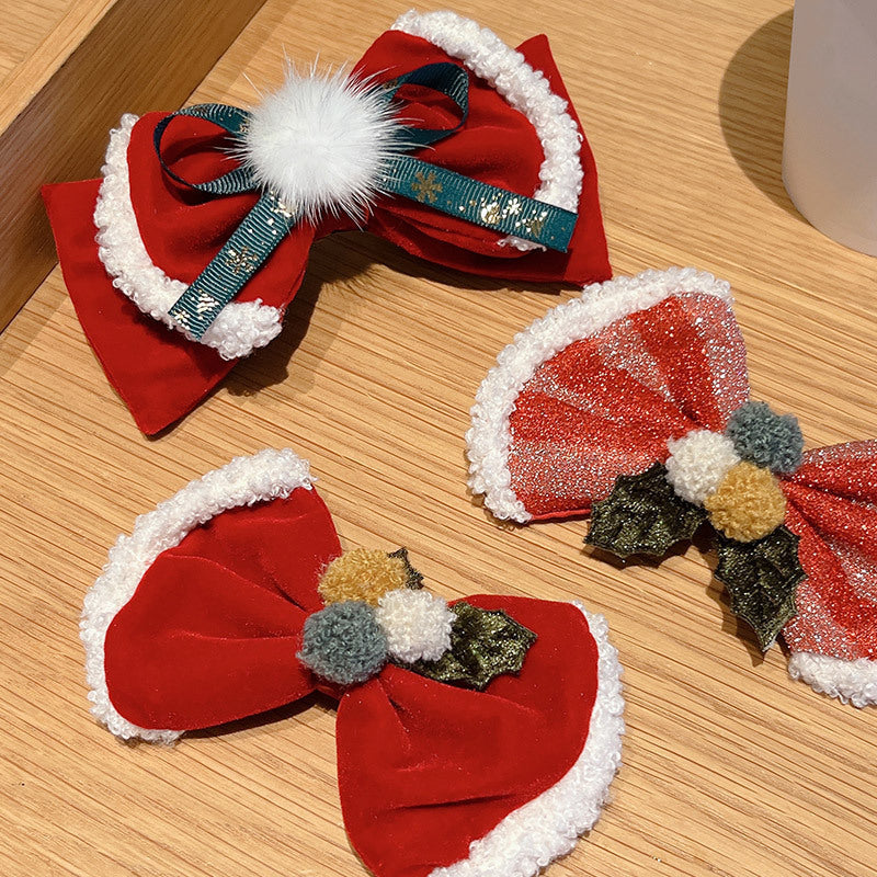 Red Big Bow Fur Ball Hair Accessories Christmas Decorations