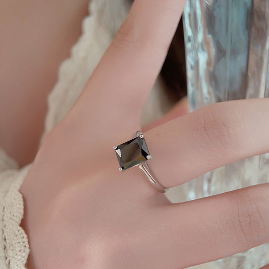 Sterling Silver Platinum Opal Square Women's Ring