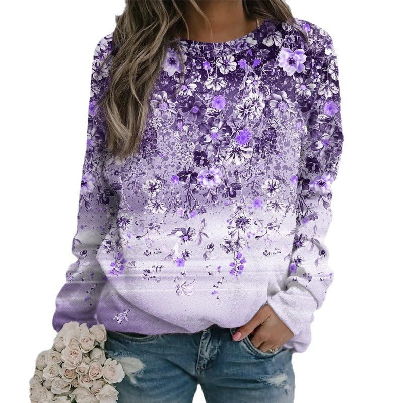 Flower Print Casual Loose Long Sleeve