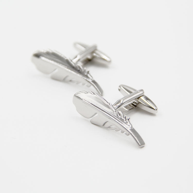 Simple Men's French Style Silver Feather Shape Cufflinks Nail