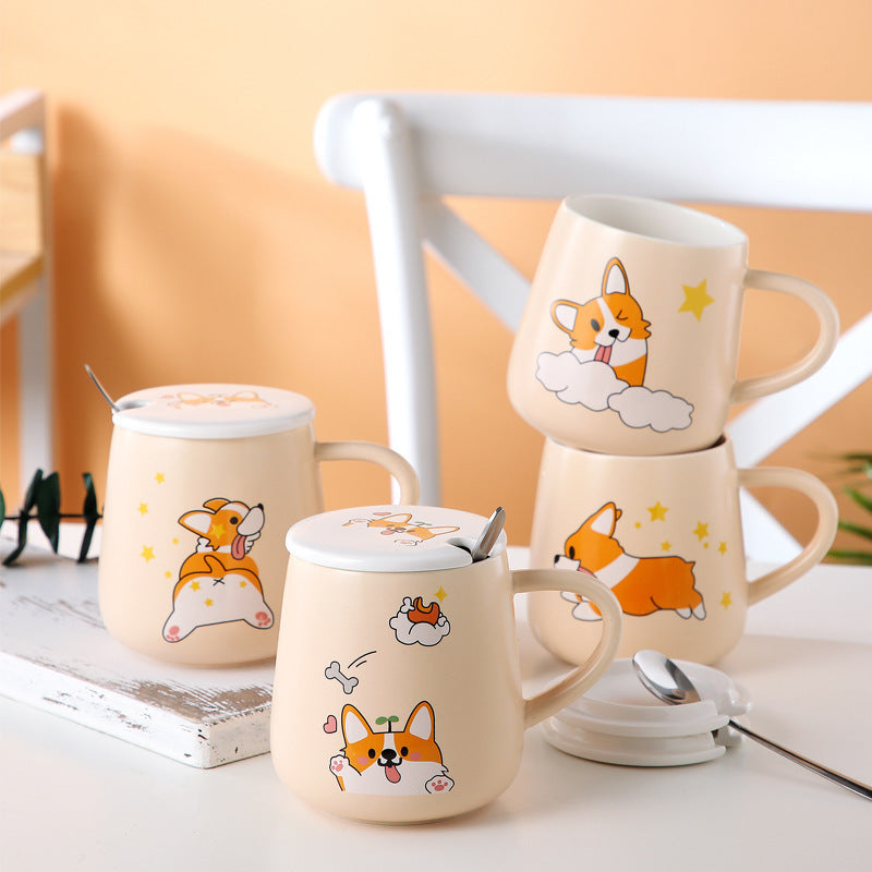 Cartoon Cute Corgi Ceramic Mug Large Capacity