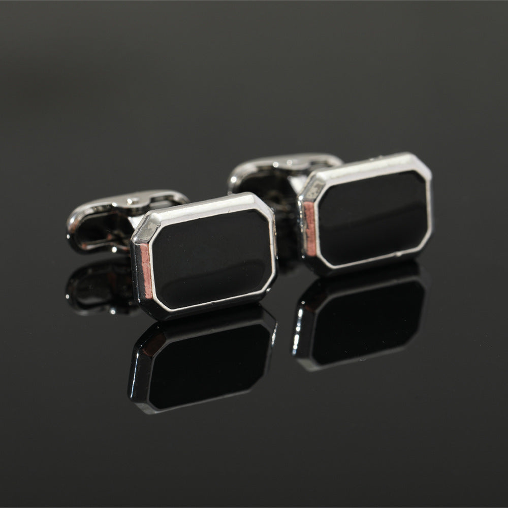 European And American Round Geometric Black Gemstone Cufflinks