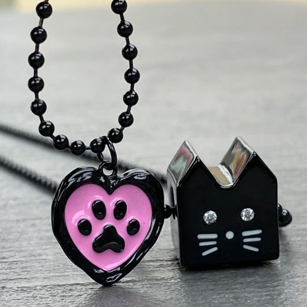 Cute Cartoon Cat Heart Drip Seal Necklace