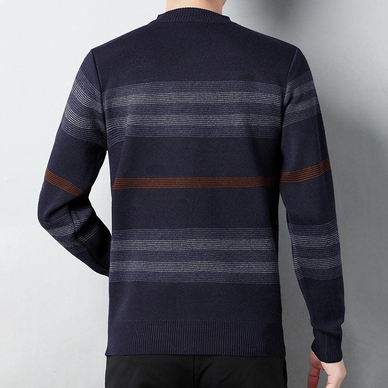 Men's Fashion Striped Color-block Crew Neck Sweater