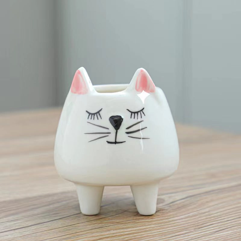 High Temperature Hand Painting Cartoon Animal Flowerpot