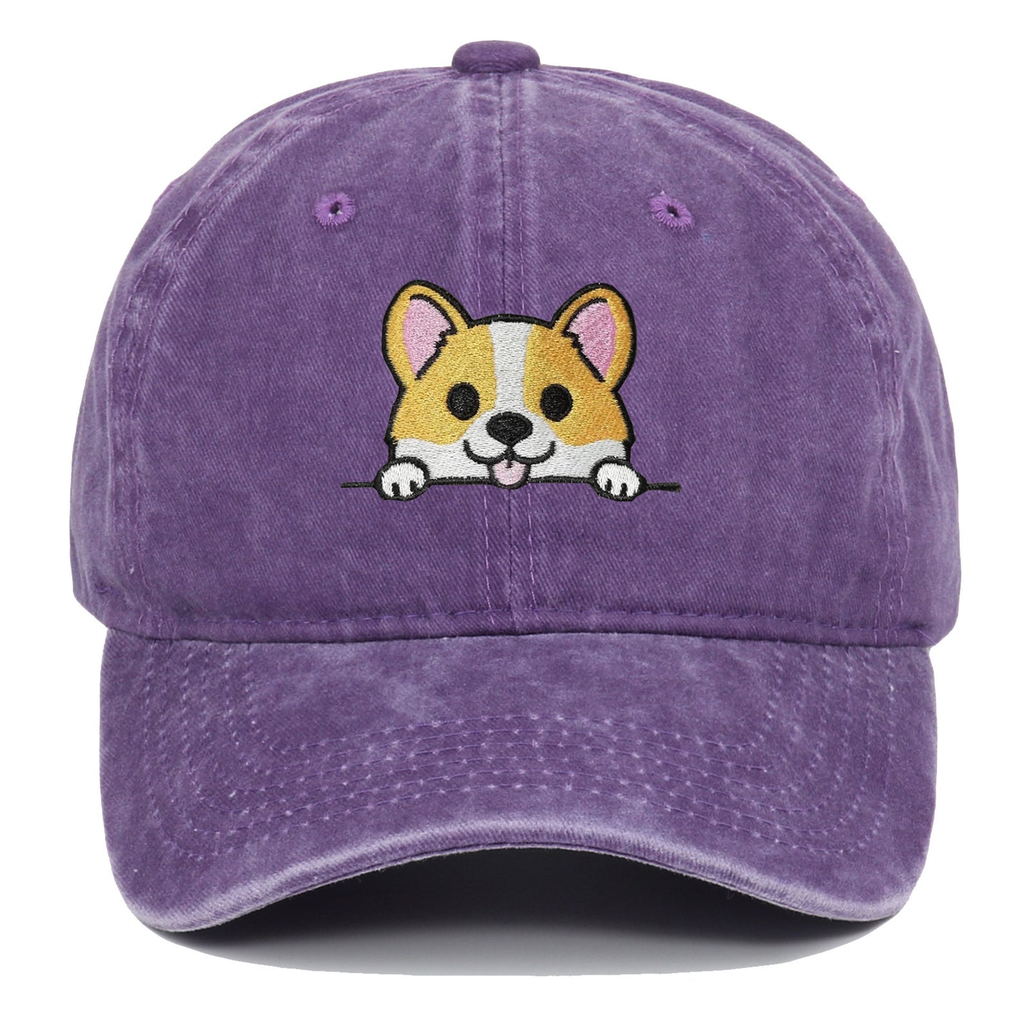 Corgi Embroidered Baseball Fashionable Washed Sports Cap