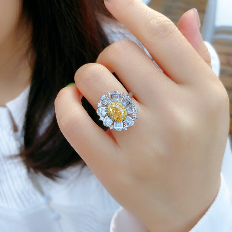 Yellow Diamond Gorgeous Blooming Flower Ring