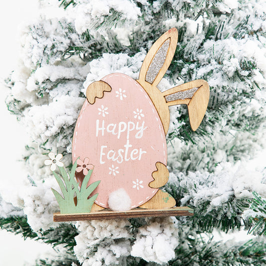 Easter Bunny Carved Wooden Ornament Home Wood Decor