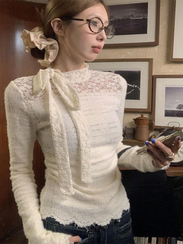 French Style Design Lace Bottoming Shirt For Women