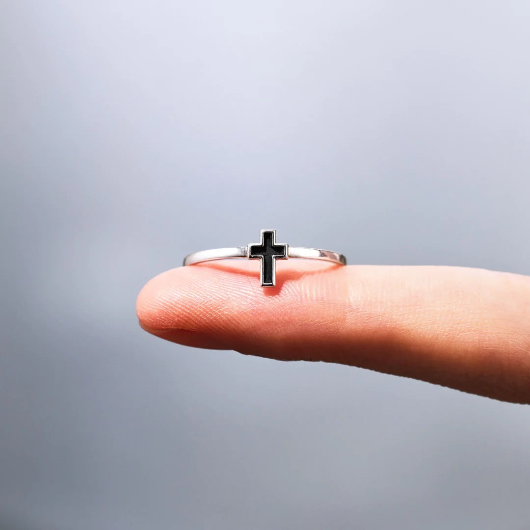 S925 Sterling Silver Cross Drip Glazed Ring