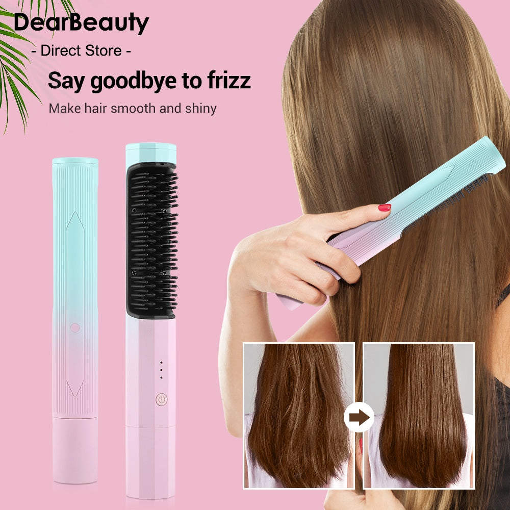 Straightening Comb Rechargeable Hair Wireless Straightener Curler Curling Straighten Dual-purpose Travel Portable USB charging